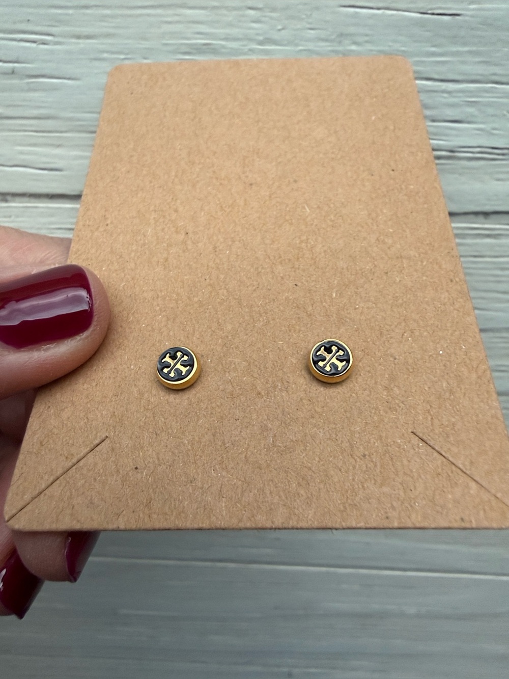 Gold-Tone black Enamel  Button Stud Earrings